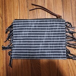Black and White Striped Clutch with Tassels